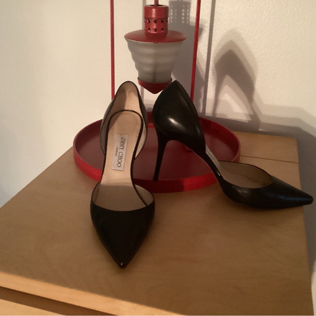Jimmy Choo Black Addison Shimmer Dorsey Women's Pump Size 38-1/2